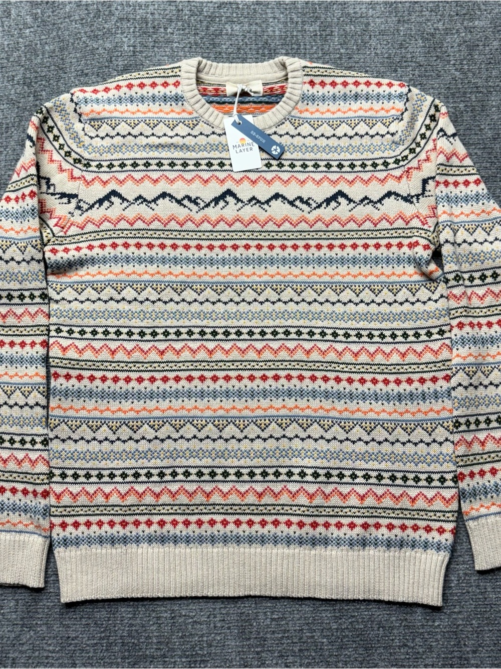 Marine Layer Sweater Mens M Oatmeal California Fair Isle Crew NEW
